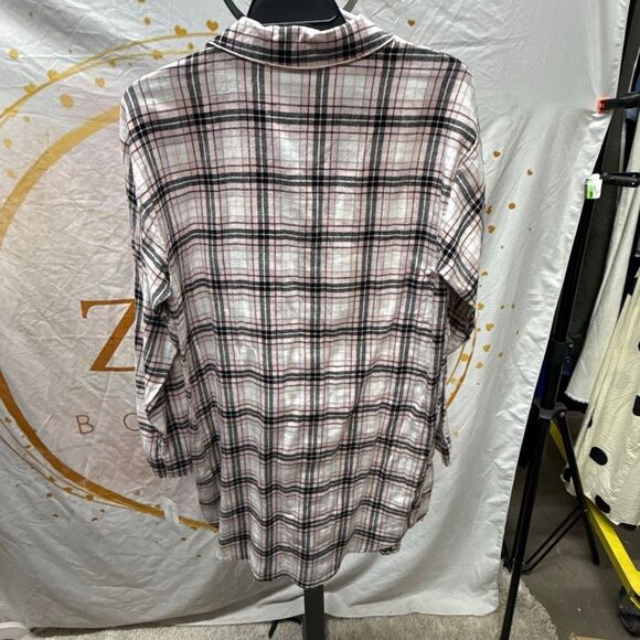 Charter Club Cotton Plaid Flannel Nightshirt, Created for Macy's - Winter White - Picture 3 of 4